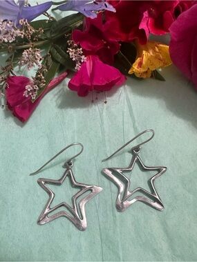 Silpada  sterling Silver 925 Double Star Dangle Earrings